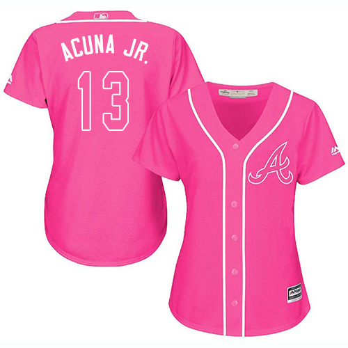 Braves #13 Ronald Acuna Jr. Pink Fashion Women's Stitched MLB Jersey ...
