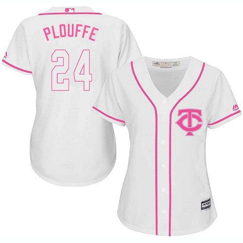 حكة في الاذن Twins #24 Trevor Plouffe White/Pink Fashion Women's Stitched MLB Jersey حكة في الاذن